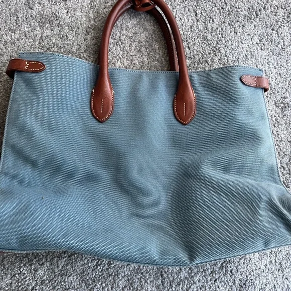 Ralph Lauren Denim-Blue Canvas Tote with Brown Leather Trim - Picture 4 of 8